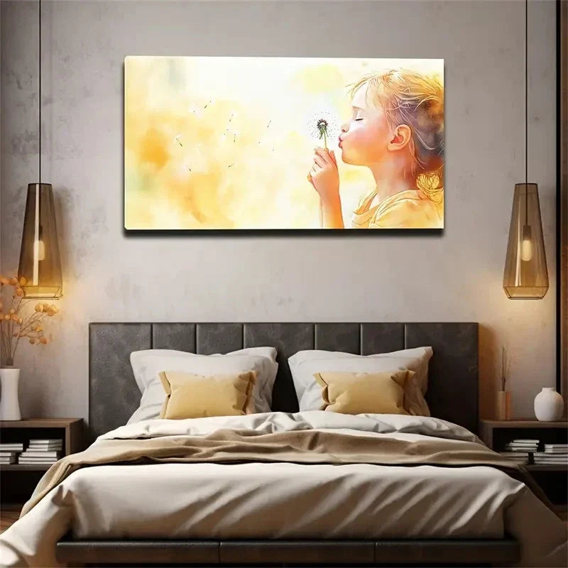 Hand-Held Dandelion Girl Wall Art Canvas Office Home Room Framed 80x45cm
