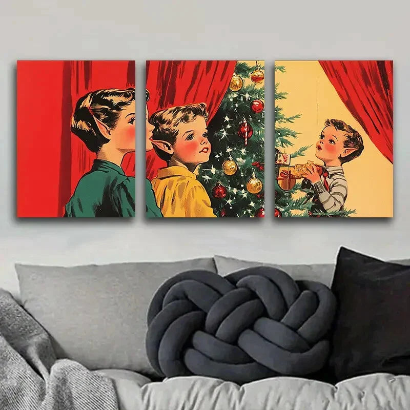 3pcs Merry Christmas Scene, Classic Decor Metal Print Ready to Hang Art