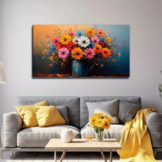 Colorful Daisy Floral Decor Wall Art Canvas Office Home Room Framed 80x45cm