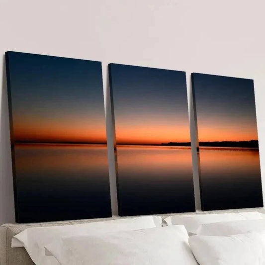 3pcs Sunset Reflection on Water Surface Wall Art Set Canvas Framed 40x60cm - High Quality Print 100% Australian Made Wall Canvas Ready to Hang