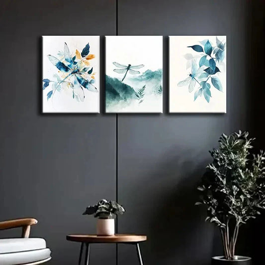3pcs Colorful Watercolor Dragonfly White Perfect Wall Art Set Canvas Framed 40x60cm - High Quality Print 100% Australian Made Wall Canvas Ready to Hang