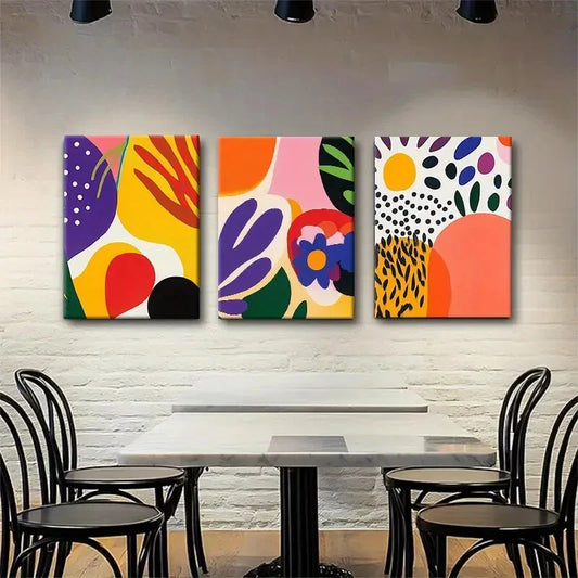 3pcs Vibrant Abstract Floral & Geometric Perfect Wall Art Set Canvas Framed 40x60cm - High Quality Print 100% Australian Made Wall Canvas Ready to Hang