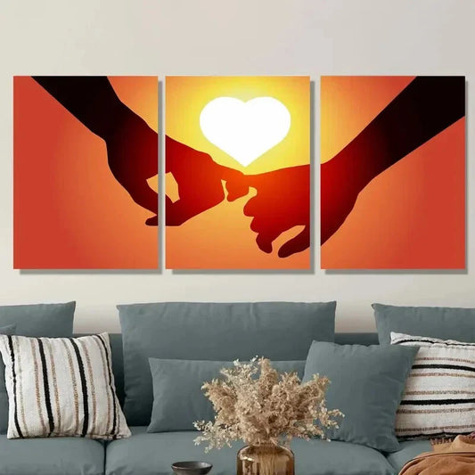 3pcs Romantic Heart Hands Love Themed Metal Print Ready to Hang Art