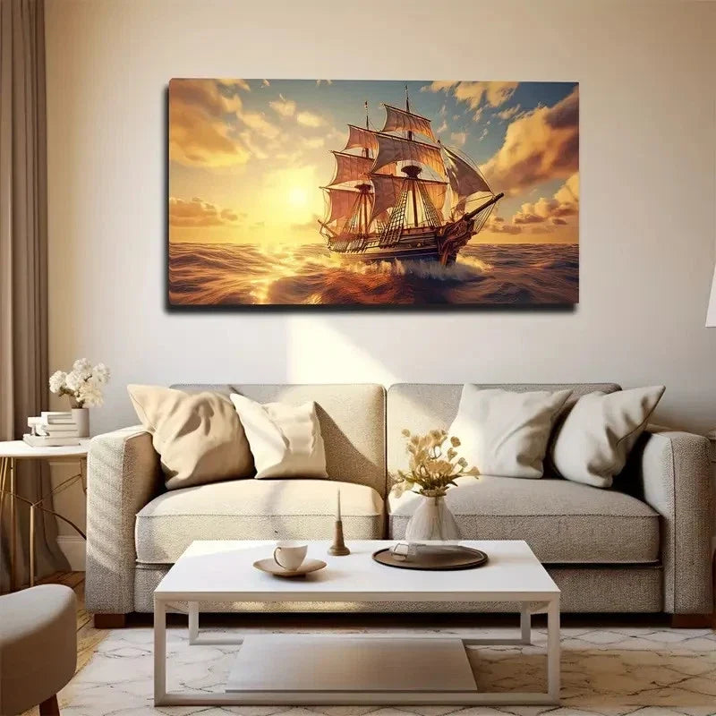 Sailboat Crossing Sea Wall Art canvas office home room framed 120x60cm
