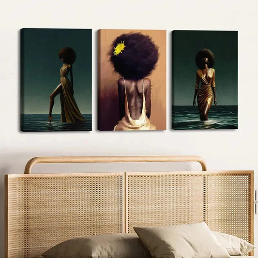 3pcs Fashion Artwork Beach Scenes Black Figures Wall Art Set Canvas Framed 40x60cm - High Quality Print 100% Australian Made Wall Canvas Ready to Hang
