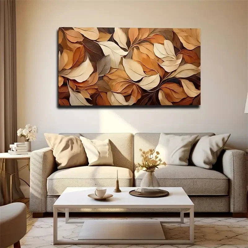 Autumn Leaf White Wall Art Canvas Office Home Room Framed 80x45cm