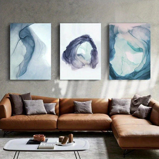 3pcs Blue Watercolor Marble Blue Metal Print Ready to Hang Art