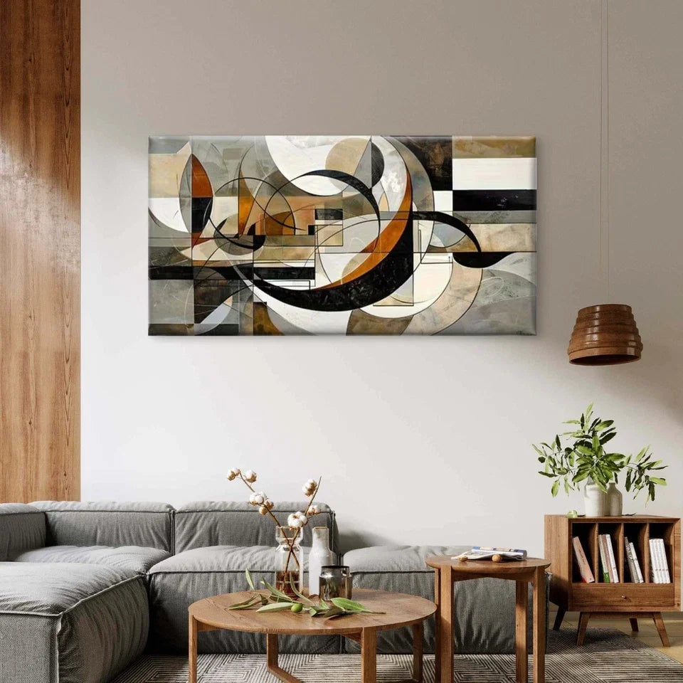 Geometric Symphony Wall Art Canvas Office Home Room Framed 80x45cm