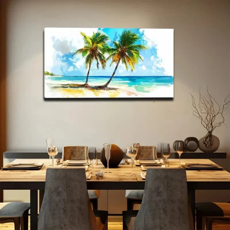 Tropical Beach Sunset Wall Art canvas office home room framed 120x60cm