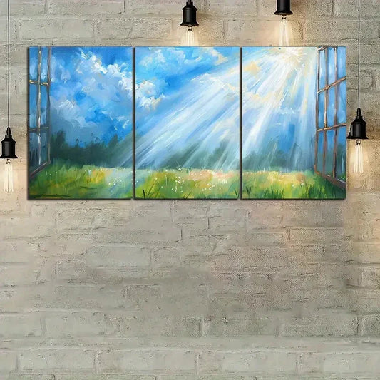 3pcs Sunlight Shining Through The Window Metal Print Ready to Hang Art