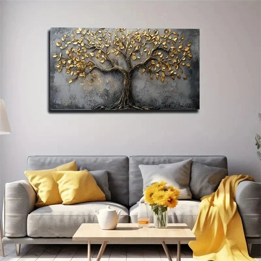 Design with Golden Accents Wall Art canvas office home room framed 120x60cm