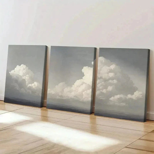 3pcs Dreamy Blue Sky and Horizon Landscape Wall Art Set Canvas Framed 40x60cm - High Quality Print 100% Australian Made Wall Canvas Ready to Hang