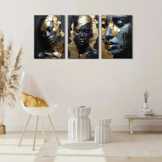 3pcs Golden characters Decor Poster Modern Metal Print Ready to Hang Art