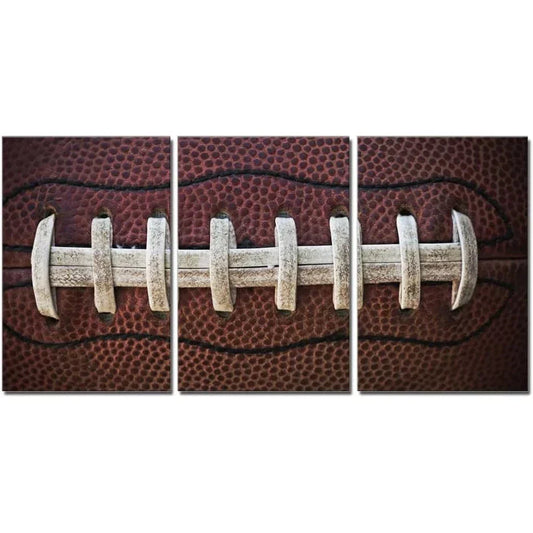 3pcs American Rugby Brown Themed White Lines Metal Print Ready to Hang Art