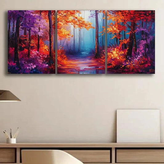 3pcs Autumn Forest Colorful Nature Perfect Wall Art Set Canvas Framed 40x60cm - High Quality Print 100% Australian Made Wall Canvas Ready to Hang