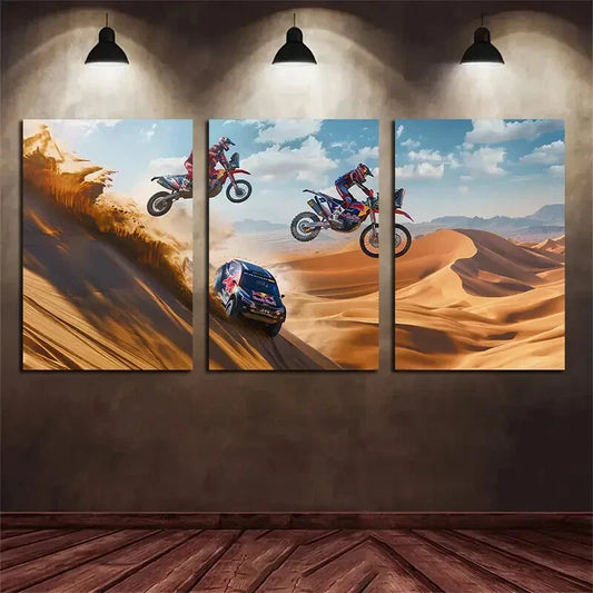 3pcs Off-Road Vehicle Motorbike & Car Metal Print Ready to Hang Art