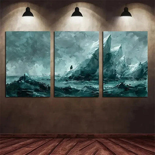 3pcs Iceberg Series Textured Green Tonal Metal Print Ready to Hang Art
