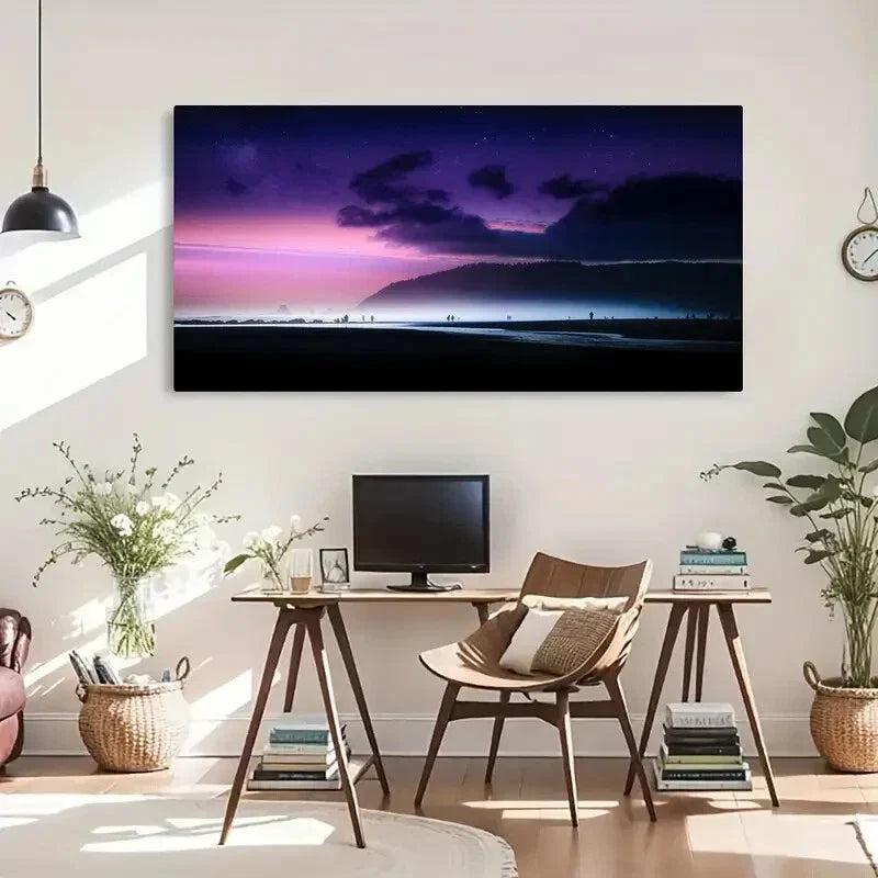 Seaside Dreamy Beach Evening Wall Art Canvas Office Home Room Framed 120x60cm