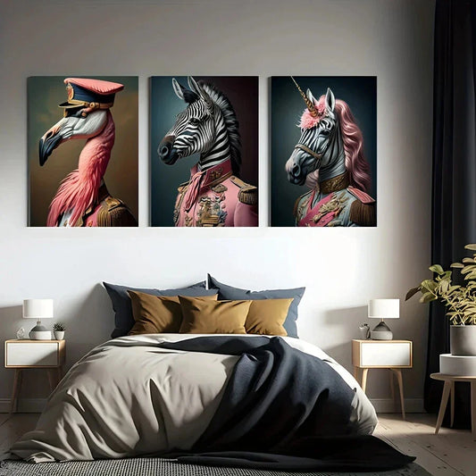 3pcs Pink Zebra Flammingo Bird Animal Metal Print Ready to Hang Art