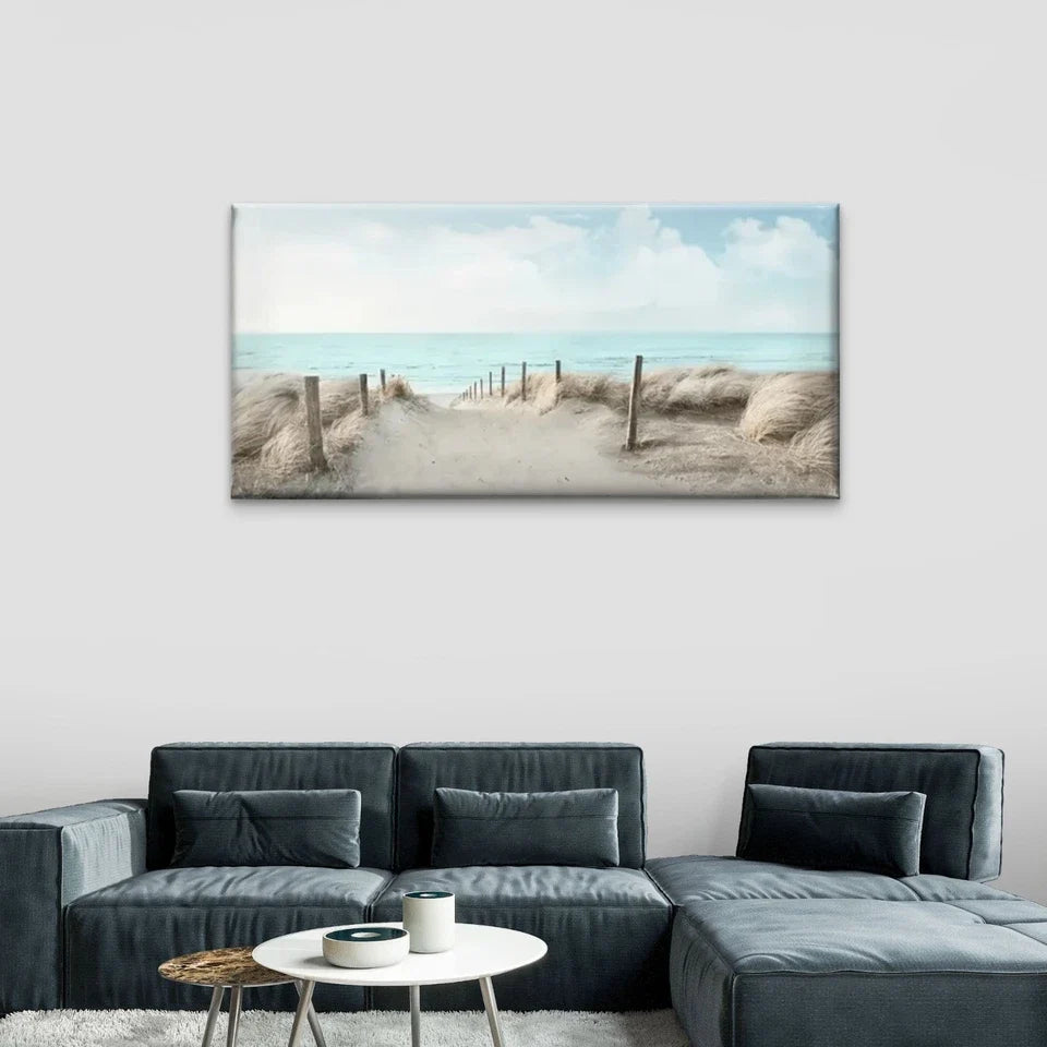 Beach Scene Pathway Sky Wall Art Canvas Office Home Room Framed 80x45cm