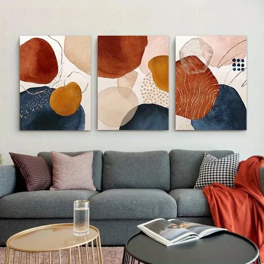 3pcs Abstract Watercolor Brown Orange Blue Metal Print Ready to Hang Art