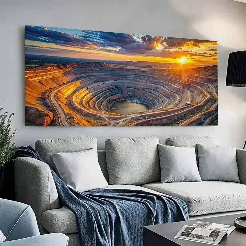 Designer Mine Vibrant Sunset Wall Art Canvas Office Home Room Framed 120x60cm