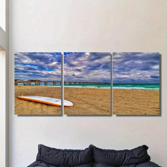 3pcs Beach Surfboard Triptych Modern Metal Print Ready to Hang Art