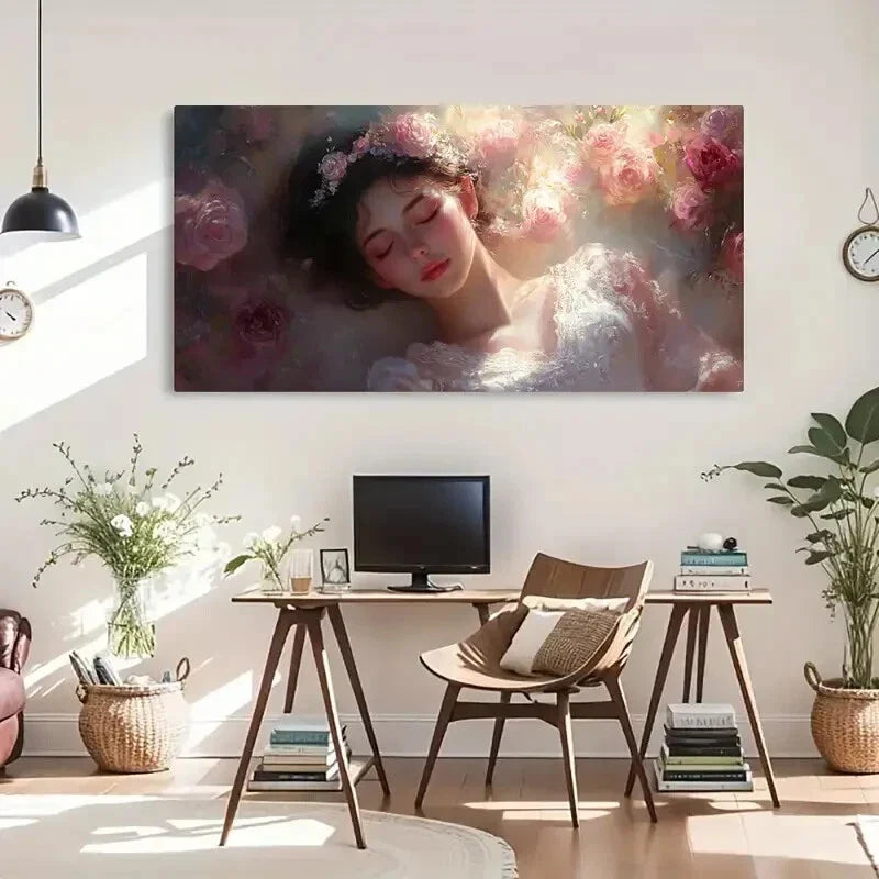 Dreamy Roses Peaceful Woman Wall Art Canvas Office Home Room Framed 120x60cm