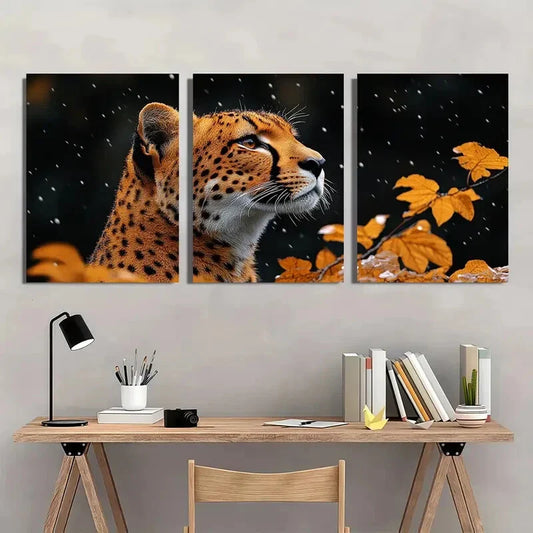 3pcs Cheetah Elegant Animal Themed Metal Print Ready to Hang Art