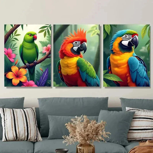 3pcs Colorful Parrot Tropical Bird Picture Wall Art Set Canvas Framed 40x60cm - High Quality Print 100% Australian Made Wall Canvas Ready to Hang