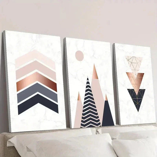 3pcs Modern Geometric Decor with Marble Texture Wall Art Set Canvas Framed 40x60cm - High Quality Print 100% Australian Made Wall Canvas Ready to Hang