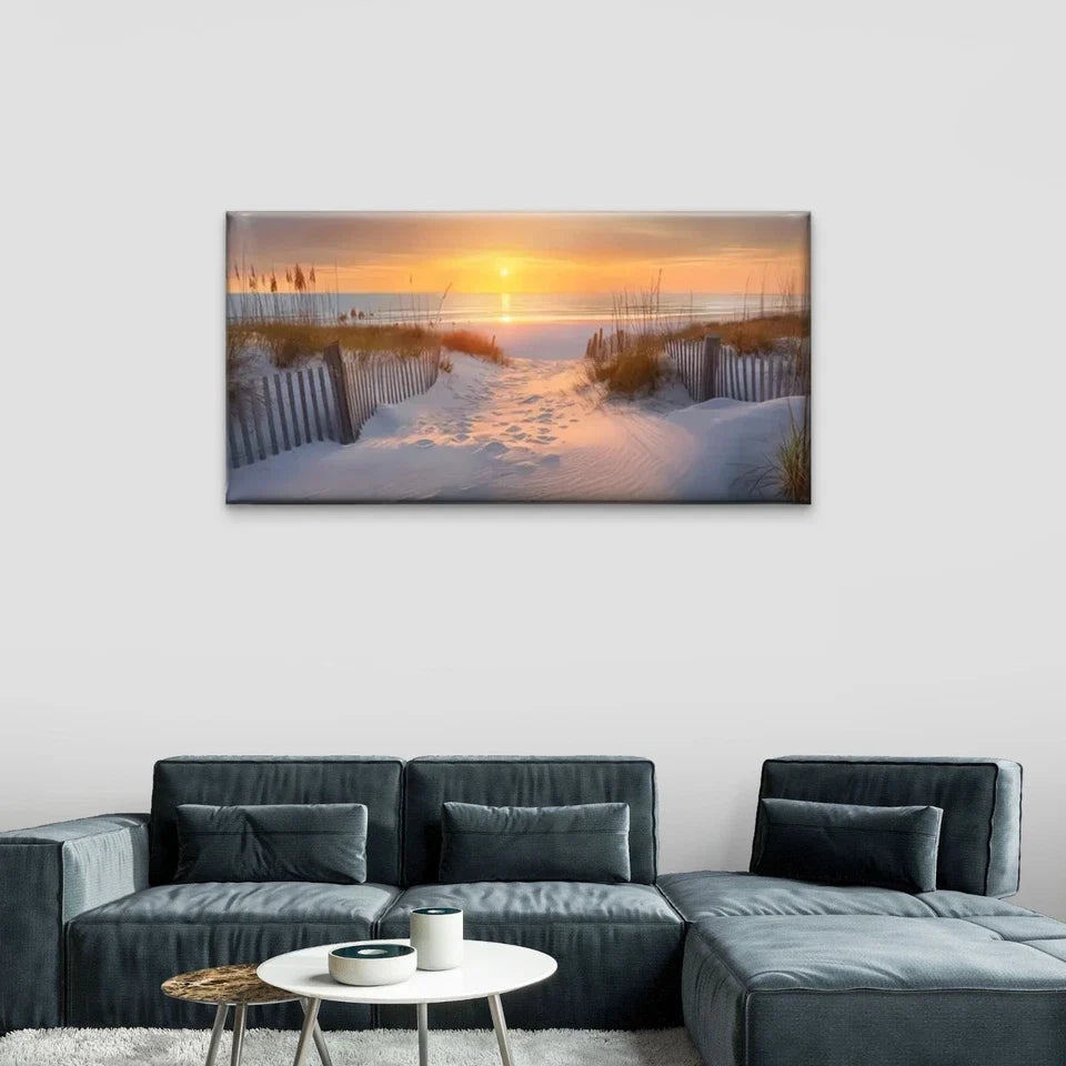 Beach Scene Sunset Sand Dunes Wall Art Canvas Office Home Room Framed 80x45cm