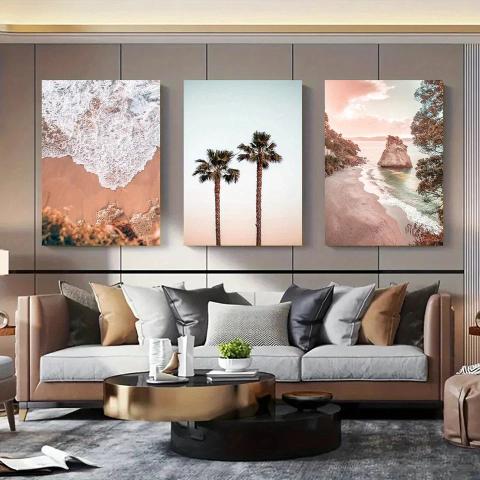 3pcs Ocean Beach & Palm Tree Nature Metal Print Ready to Hang Art