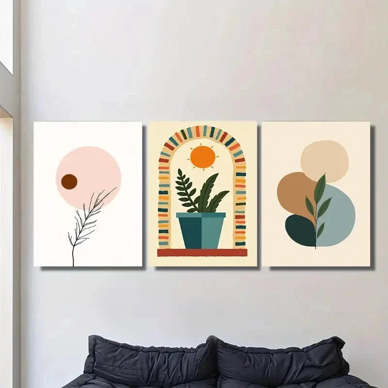 3pcs Modern Abstract Boho Style Metal Print Ready to Hang Art