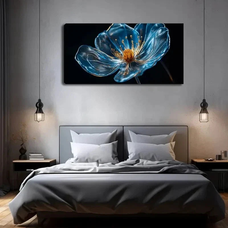 Blue Floral Design Translucent Wall Art Canvas Office Home Room Framed 120x60cm