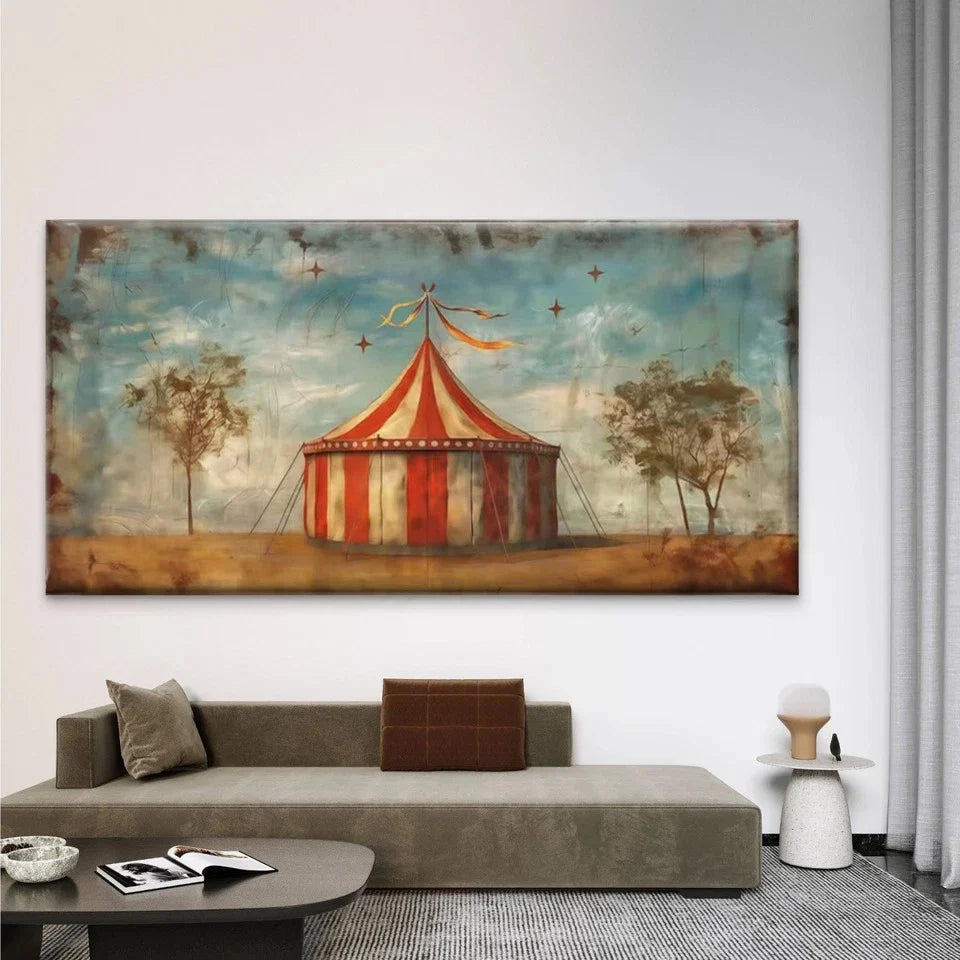 Vintage Circus Tent Wall Art Canvas Office Home Room Framed 120x60cm