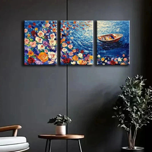 3pcs River of Roses Beauty Color Nature Perfect Wall Art Set Canvas Framed 40x60cm - High Quality Print 100% Australian Made Wall Canvas Ready to Hang