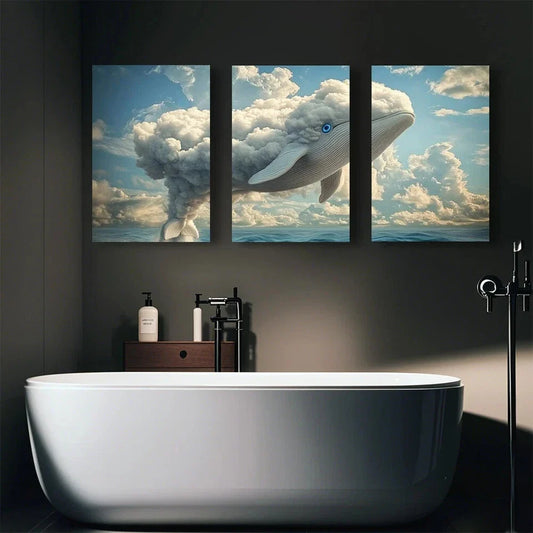 3pcs Cloud and Whale Paintings Metal Print Ready to Hang Art