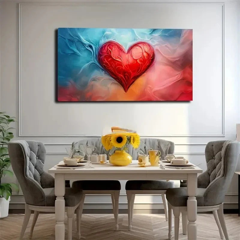 Blue-Pink Gradient Red Heart Wall Art Canvas Office Home Room Framed 120x60cm