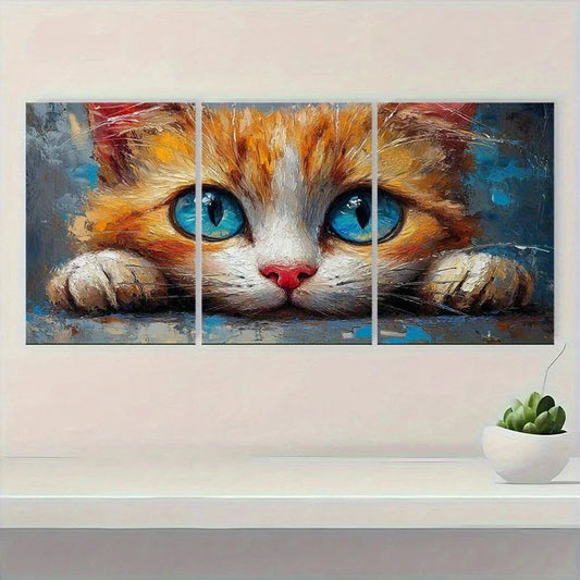 3pcs Vibrant Clown Cat Whimsical Orange & White Metal Print Ready to Hang Art