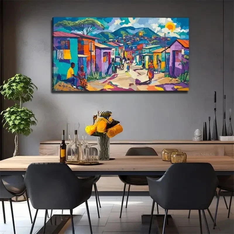 African Tribe House Suitable Wall Art Canvas Office Home Room Framed 80x45cm