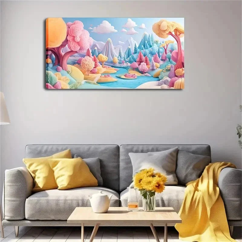 Vibrant Fairy Tale Landscape Wall Art Canvas Office Home Room Framed 120x60cm