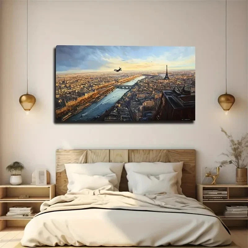 Paris Eiffel Tower Bungee Jump Wall Art Canvas Office Home Room Framed 120x60cm