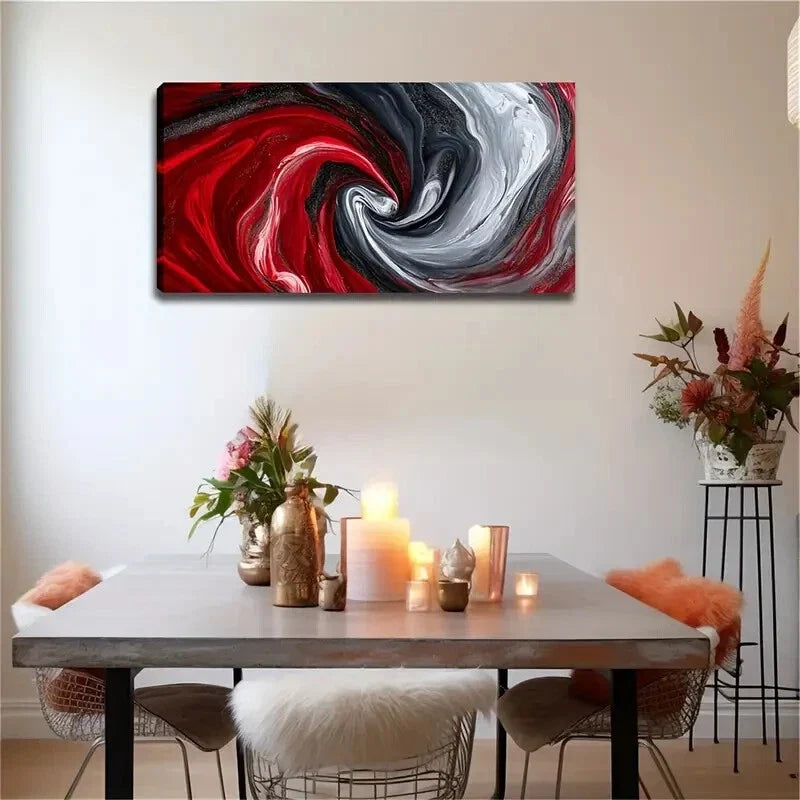 Vortex Design Red Black Gray Wall Art Canvas Office Home Room Framed 120x60cm