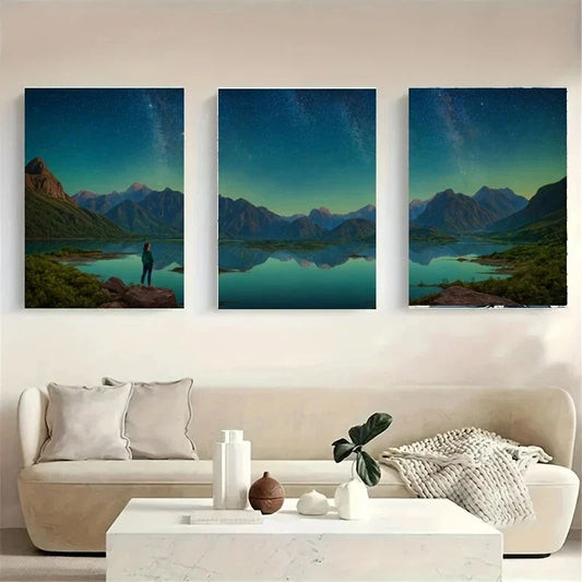 3pcs A Person Standing on a Rock Metal Print Ready to Hang Art