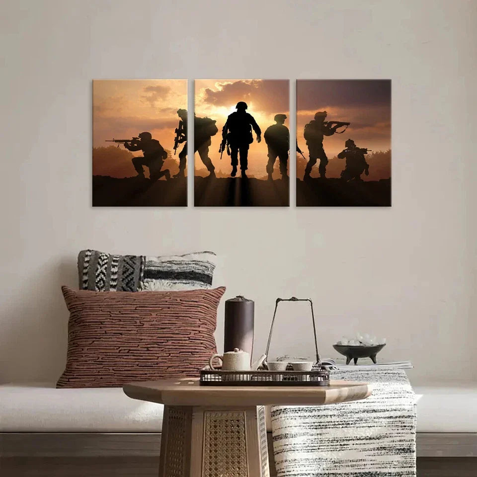3pcs Military Soldier Silhouette Triptych Metal Print Ready to Hang Art