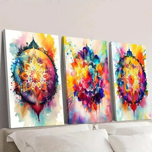 3pcs Abstract Flower Totem Design Wall Art Set Canvas Framed 40x60cm - High Quality Print 100% Australian Made Wall Canvas Ready to Hang