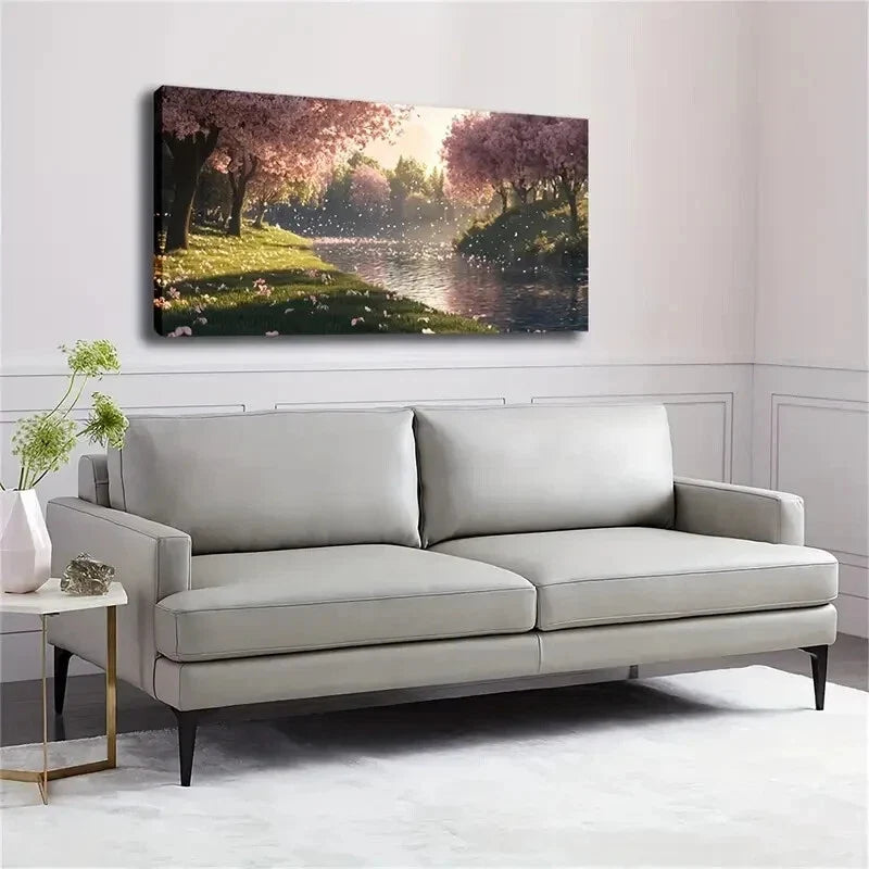 Pink Leaves Falling Grass Wall Art Canvas Office Home Room Framed 120x60cm