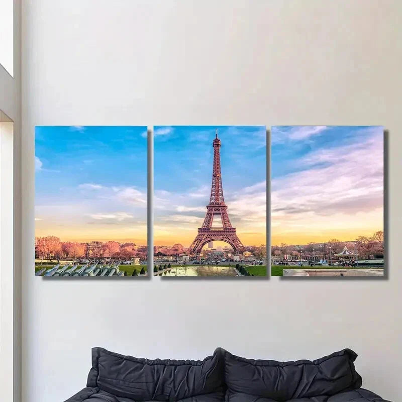 3pcs Eiffel Tower Triptych Classic Landscape Metal Print Ready to Hang Art