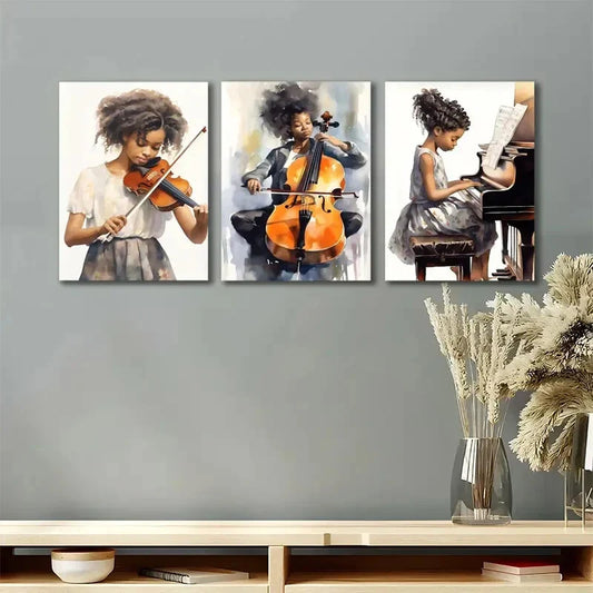 3pcs Black Musical Instrument African American Metal Print Ready to Hang Art